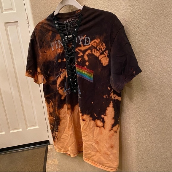 PINK FLOYD Women Tie Dye Front Lace T-Shirt Size Large - Picture 2 of 8